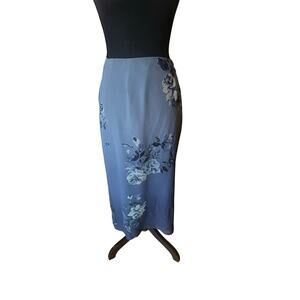 Petite Sophisticate Blue Floral Silk Maxi Skirt Size 6
